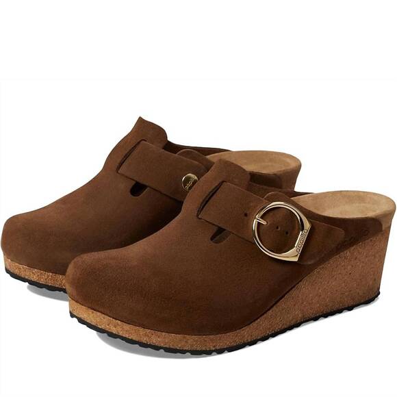 NEW BIRKENSTOCK women's fanny ring-buckle wedge in dark tea